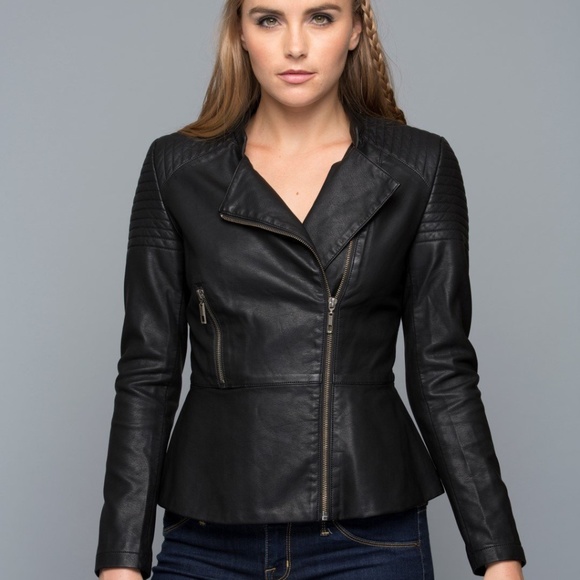 EDGY VEGAN LEATHER MOTO JACKET - Picture 1 of 4